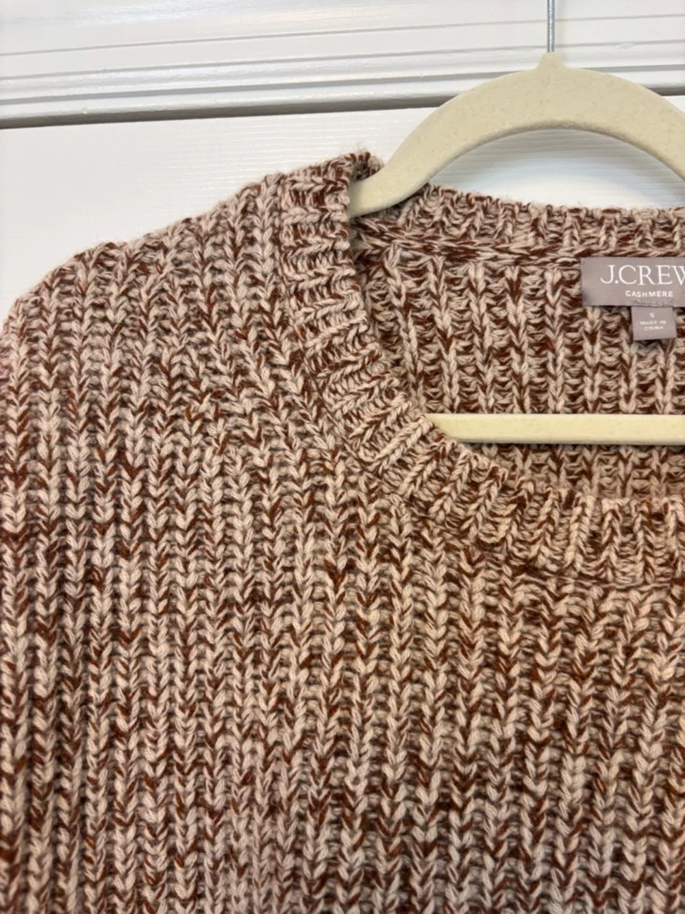 J.Crew 100% Cashmere Marled Fisherman Crewneck Sweater Men’s Small Oatmeal Brown